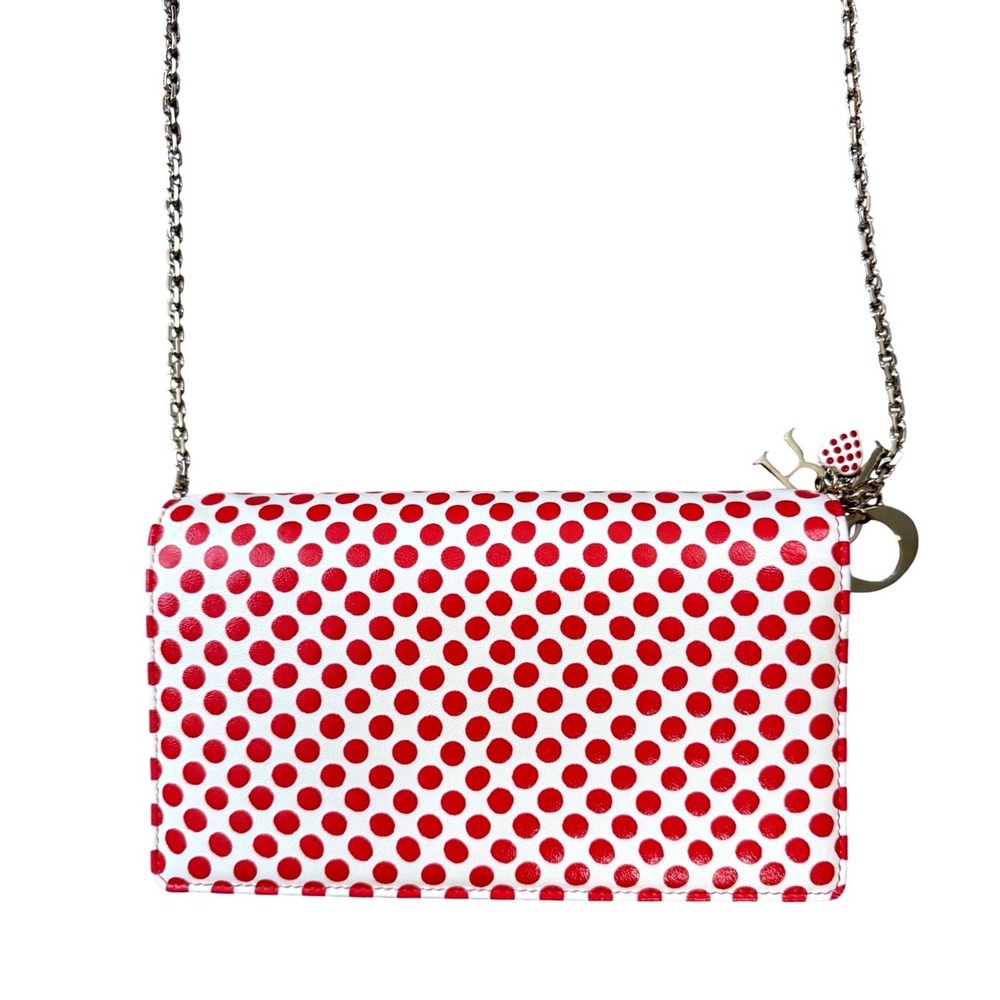 Christian Dior Dioramour Polka Dot Wallet On Chain Crossbody Bag Leather Rare - Picture 13 of 14